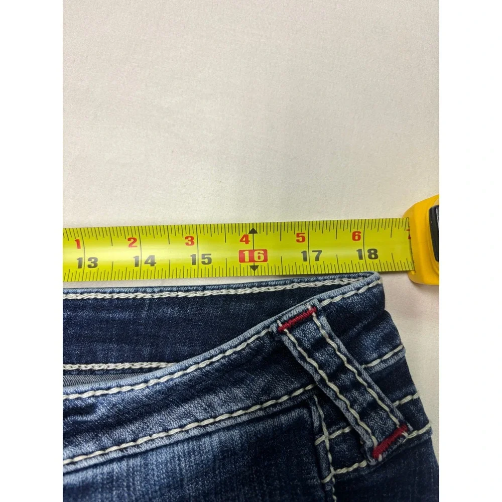 True Religion Skinny Jeans Mens 36X29 Dark Wash Distressed Contrast Stitch Blue
